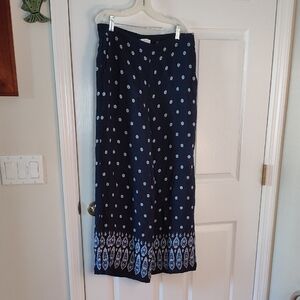 LOFT Navy Pants with White and Light Blue Floral Dots